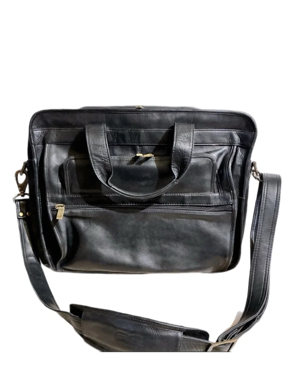 Claire Chase Black Laptop Briefcase Leather Messenger Bag Executive Office 16X13